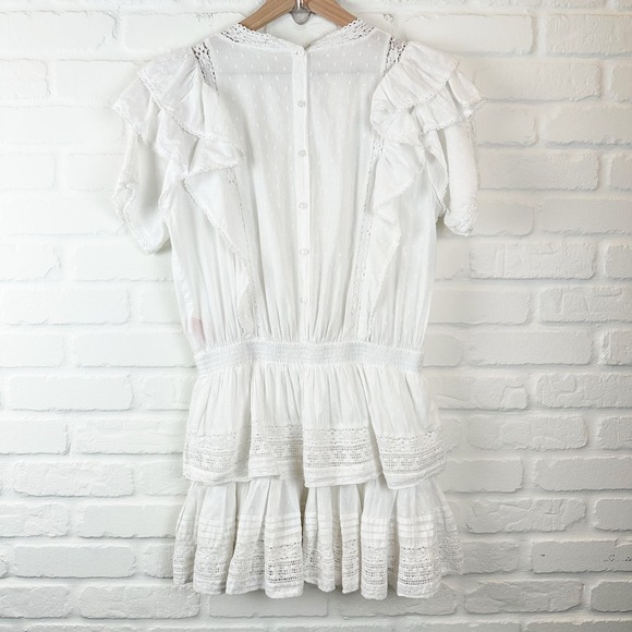 Maia Bergman Mery Mini Dress Eyelet lace Cotton flutter sleeves White Large - Picture 3 of 14